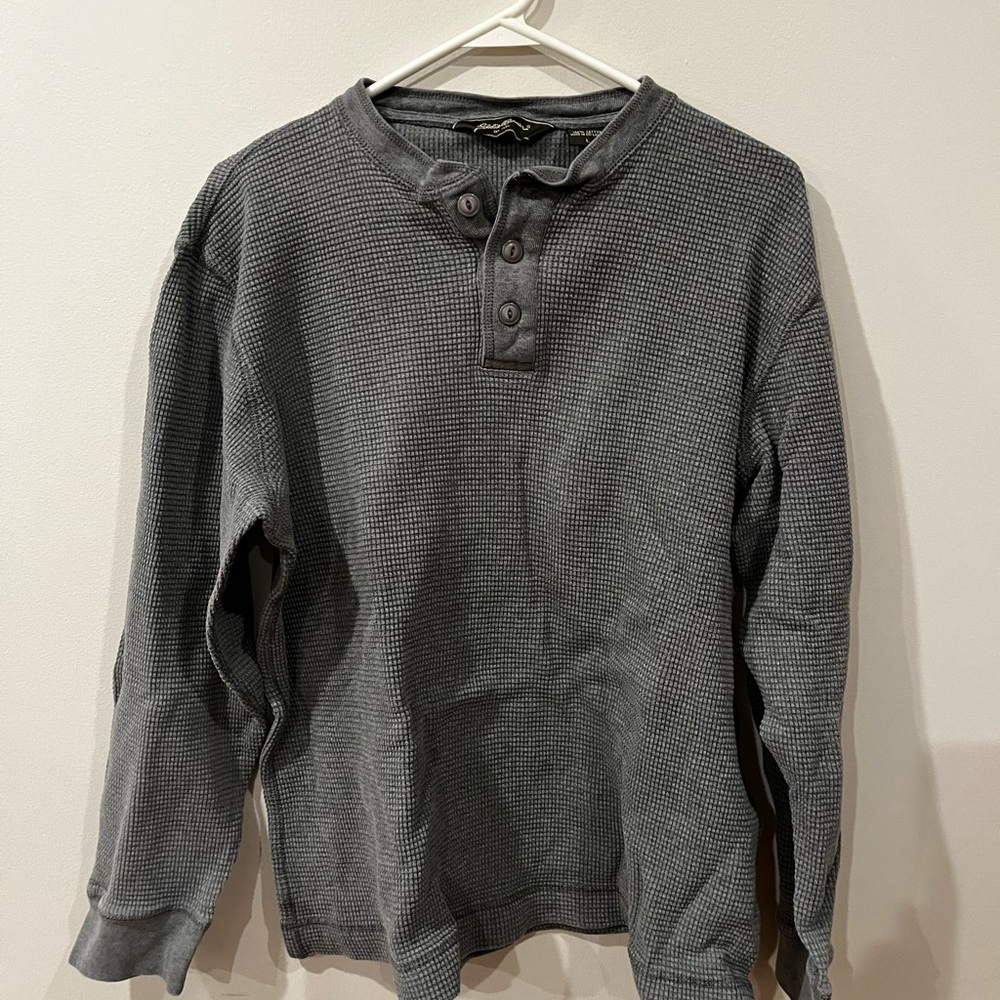 Men’s Eddie Bauer Charcoal Long Sleeve Henley Shirt Size Large